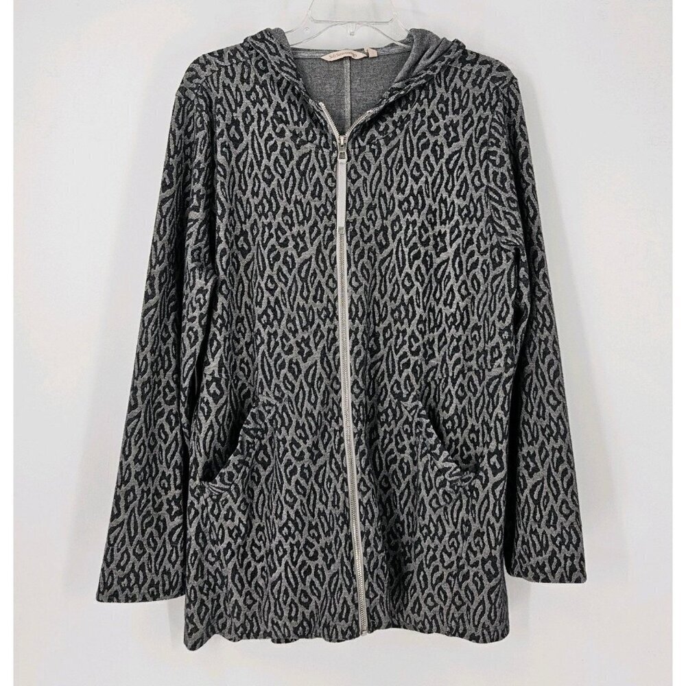 Soft Surroundings Women’s L Gray Leopard Animal Print Full Zip Hoodie Jacket